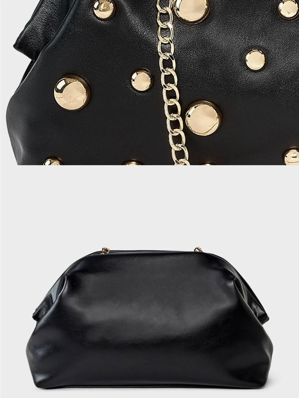Black Studded oversized Clutch Chain-Handle Shoulder